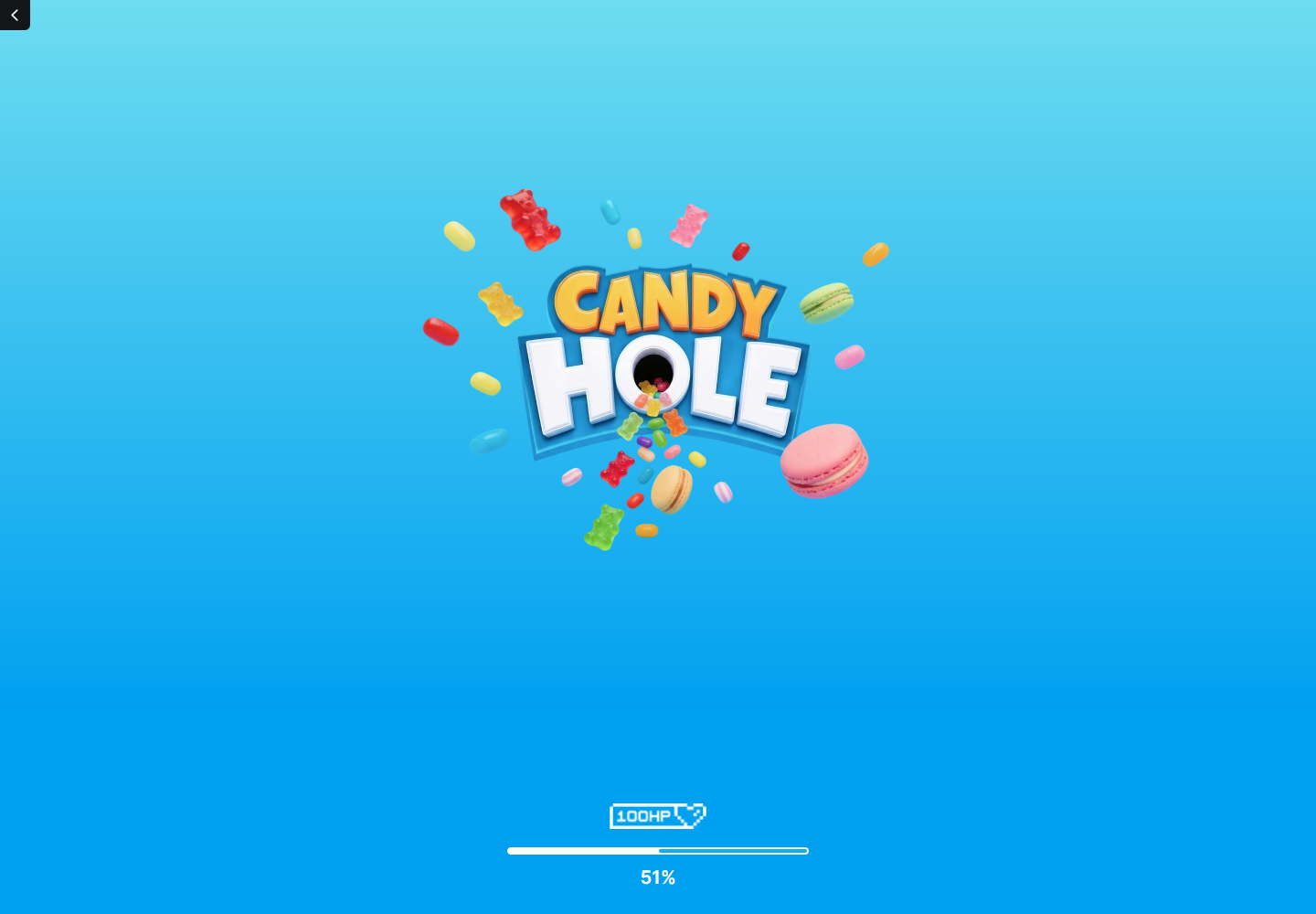 Candy Hole blue loading screen with logo sweets progress bar and 51 percent
